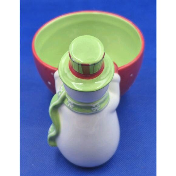 Festive Ceramic Snowman Dip Bowl with Serving Knife Red Green White 8x5x6" - Picture 5 of 8